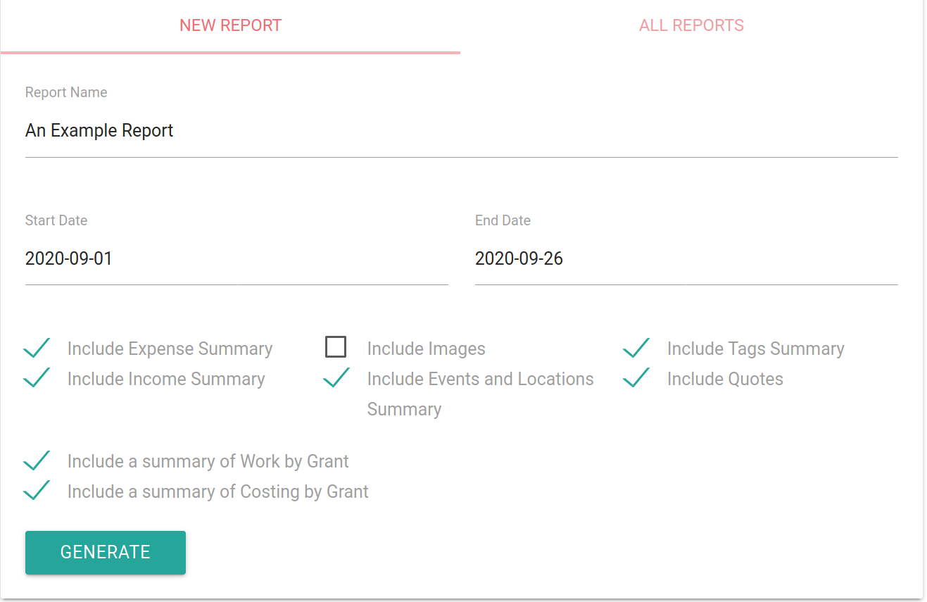 Figure 5.26 - Form to generate a report in Rosemary Accounts