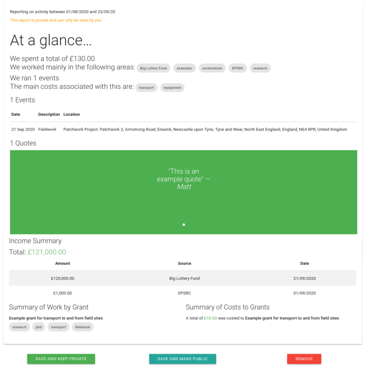 Figure 5.32 - A report with most modules other than the Images module. Note this is a composite image due to the size of the report on the screen