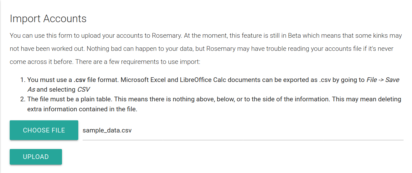 Figure 5.15 - Uploading an accounting spreadsheet to Rosemary