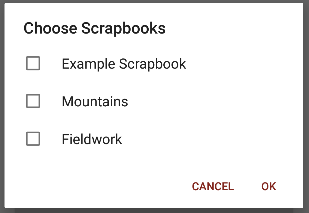 Figure 5.5 - Checklist allowing items to be added to multiple scrapbooks