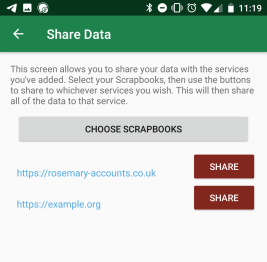 Figure 5.8 - The sharing screen showing share buttons for multiple services